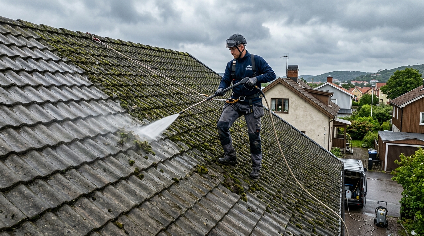 Taktvätt på betongtakpannor i Göteborg