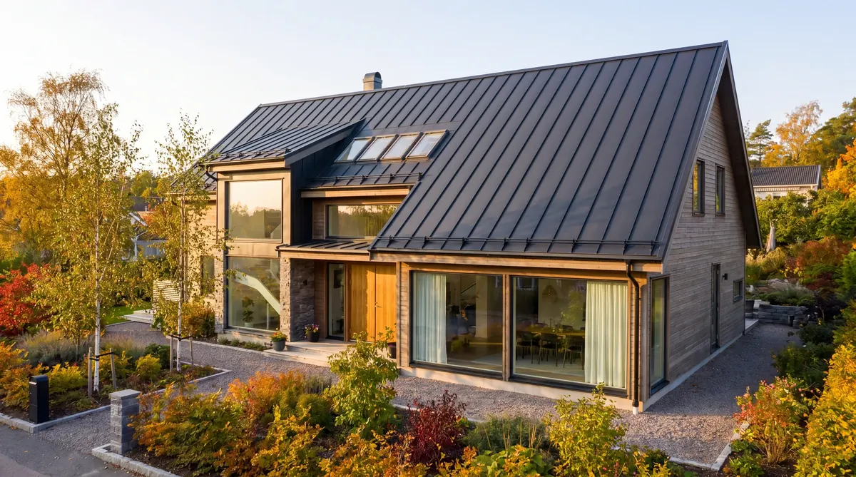Före – Modern villa i Göteborg – tre nya Velux-takfönster på plåttak