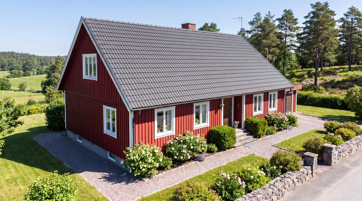Efter – Villa i Lerum – eternit-sanering och nytt betongpannetak