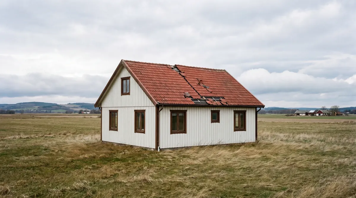 Före – Villa på Falbygden, Falköping – vindförstärkt takbyte med stormankare