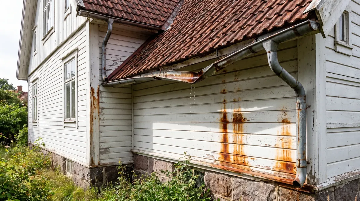 Före – Sekelskifteshus i Örgryte – nya hängrännor och stuprör i koppar