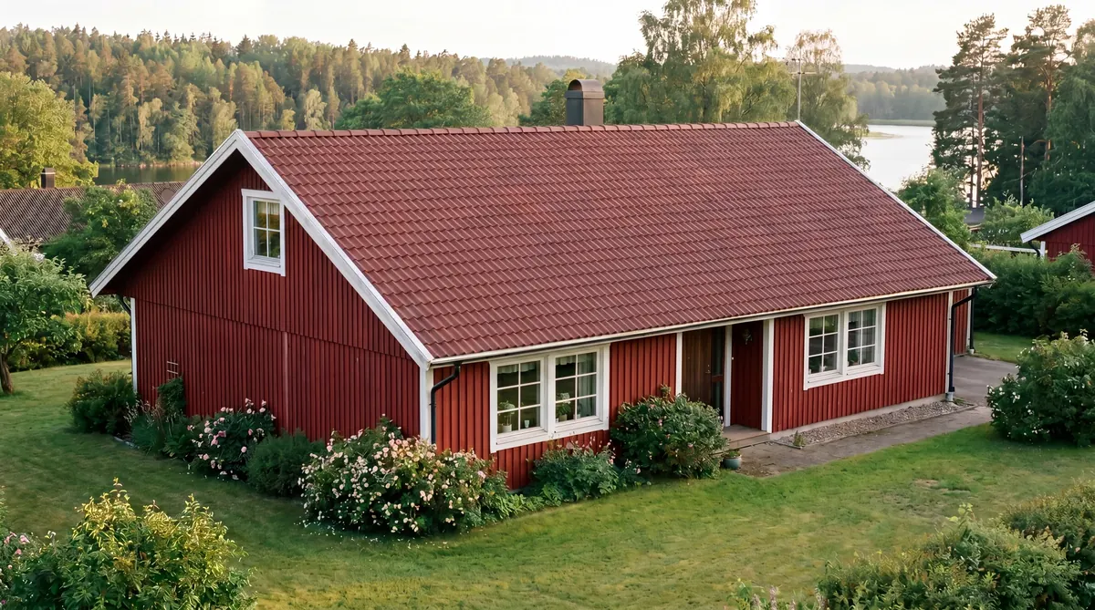 Efter – Villa vid Aspen, Lerum – takbyte med marin betongpanna