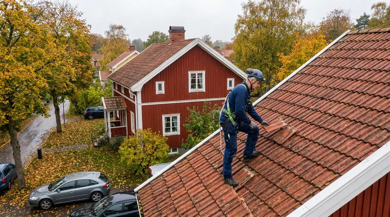 Villa med betongpannor i Kungälv – höstunderhåll och vinterförberedelse av taket