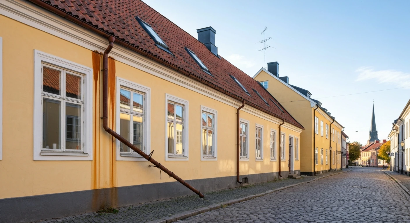 Före – Landshövdingehus i Mariestad – nya traditionella stuprör