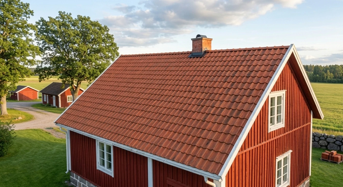 Efter – Landsbygdsvilla i Falköping – takbyte med traditionell Mariestadstegel
