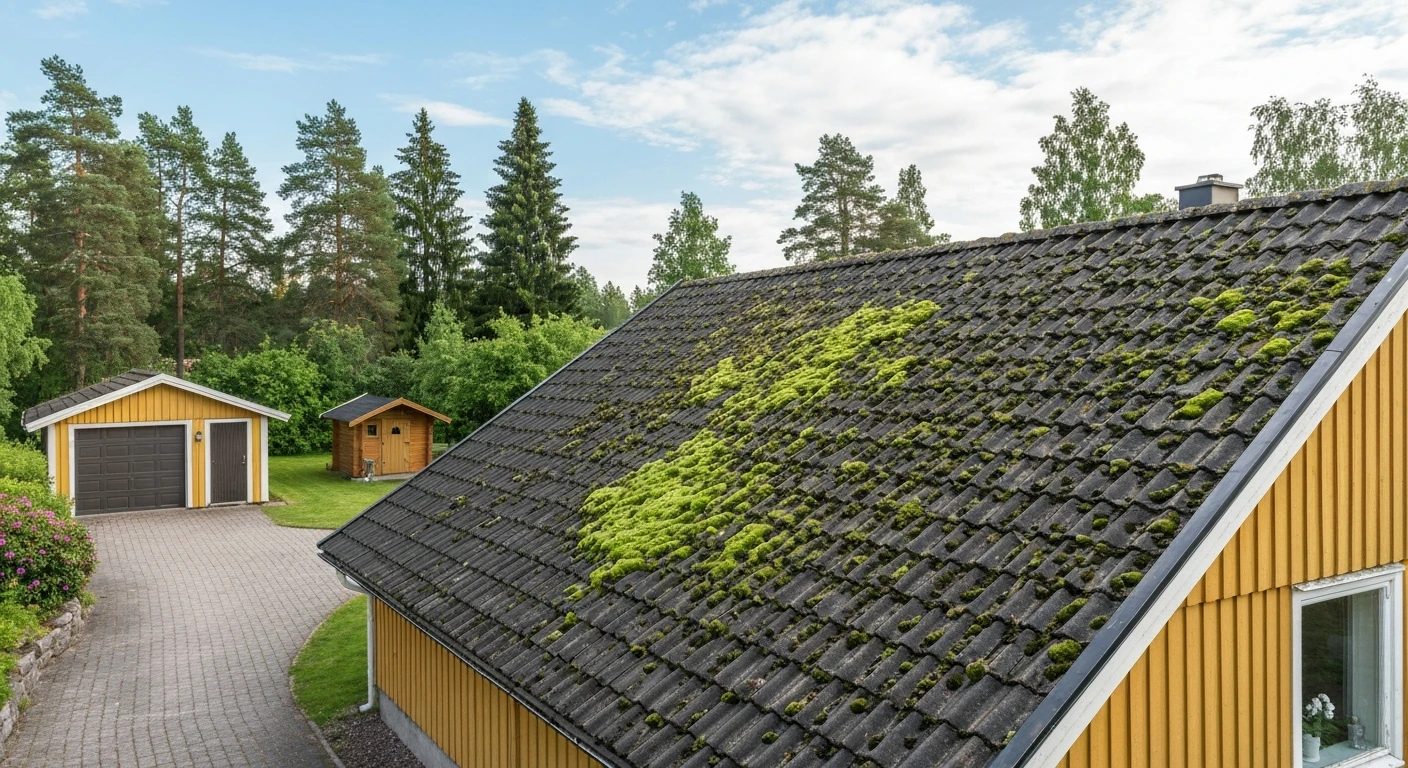 Före – Villa i Mölnlycke – taktvätt och 10-årsimpregnering