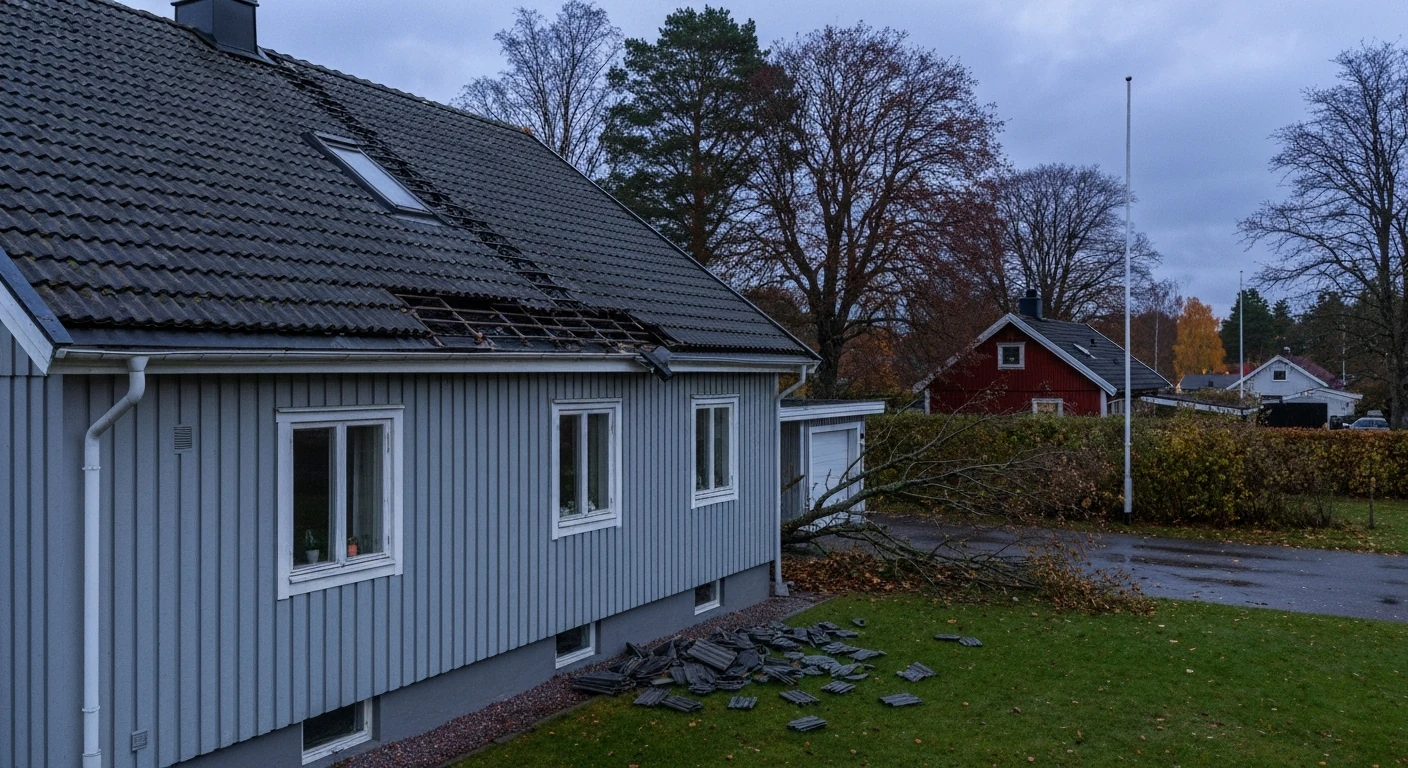 Före – Villa i Vänersborg – akut takjour efter stormskada
