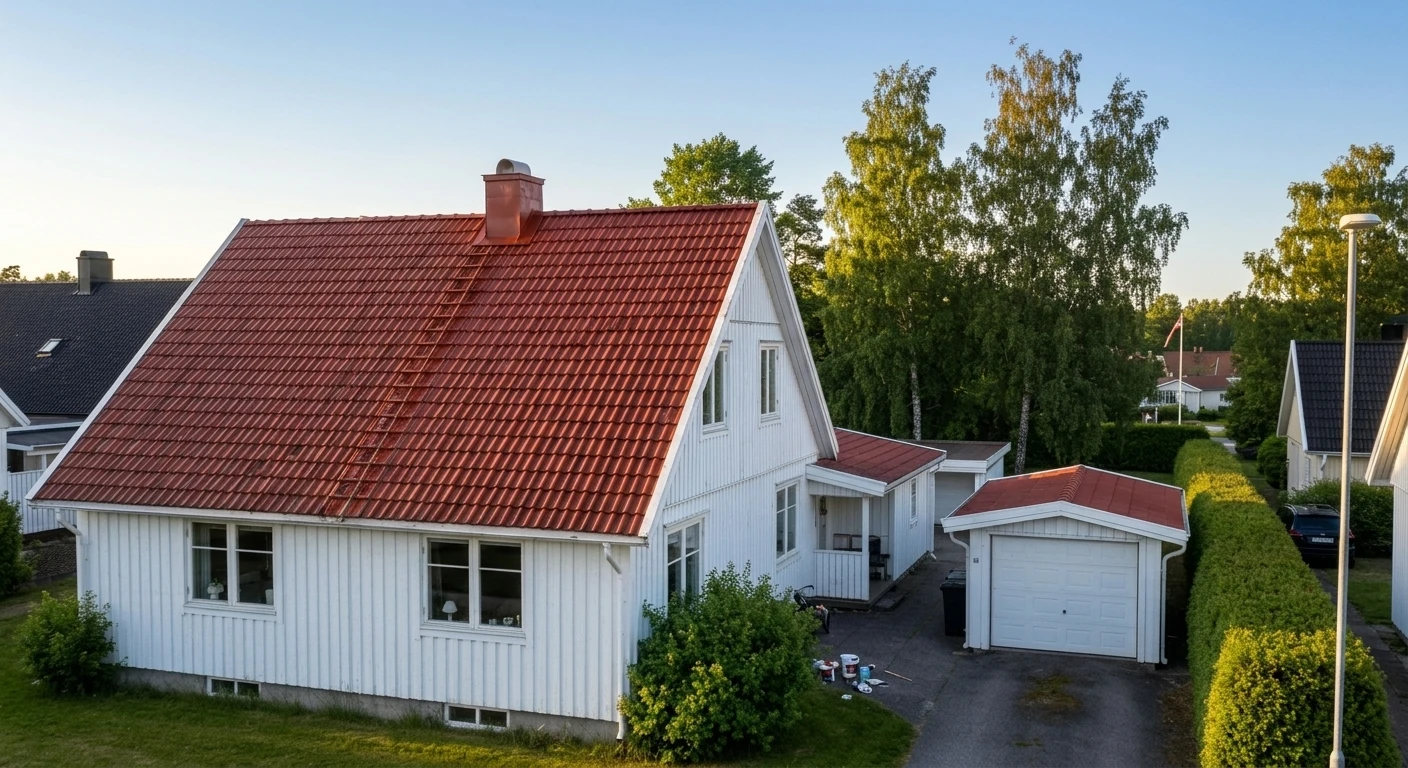 Efter – Villa i Frölunda, Göteborg – takmålning av faded betongpannor