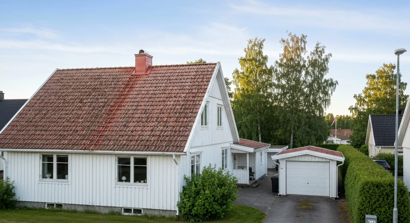 Före – Villa i Frölunda, Göteborg – takmålning av faded betongpannor