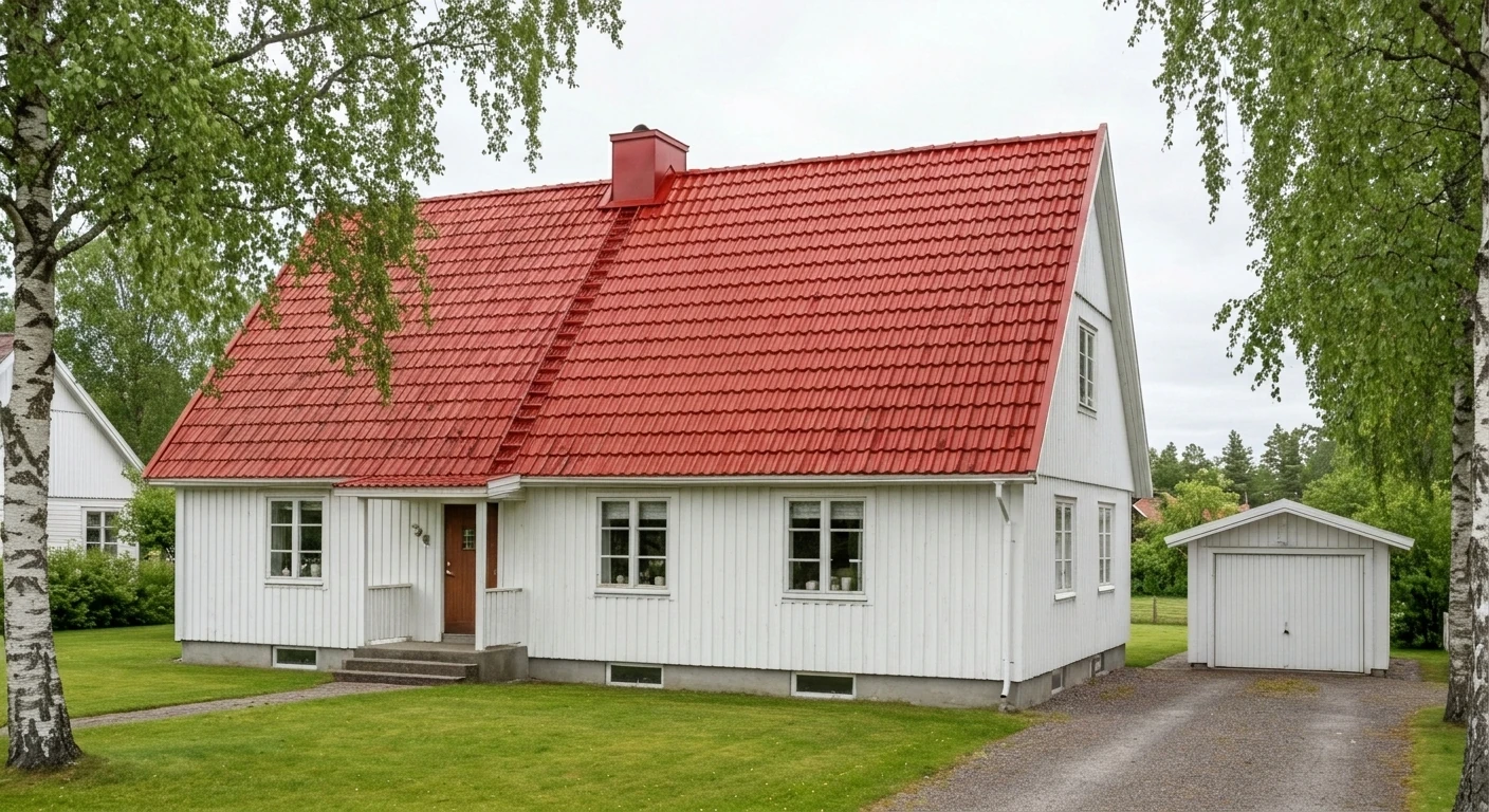 Efter – Villa i Lerum – takmålning gamla röda betongpannor