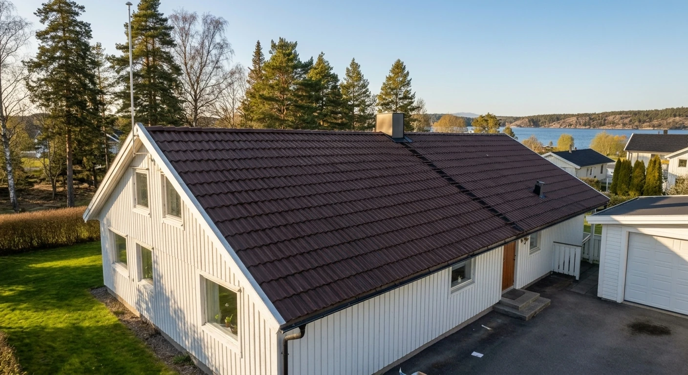 Efter – Villa i Uddevalla – takmålning av faded brun-pannetak