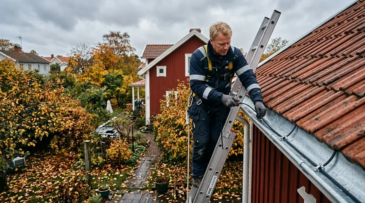 Tegelvilla i Partille – värmekabel i hängrännor och stuprör inför vintern