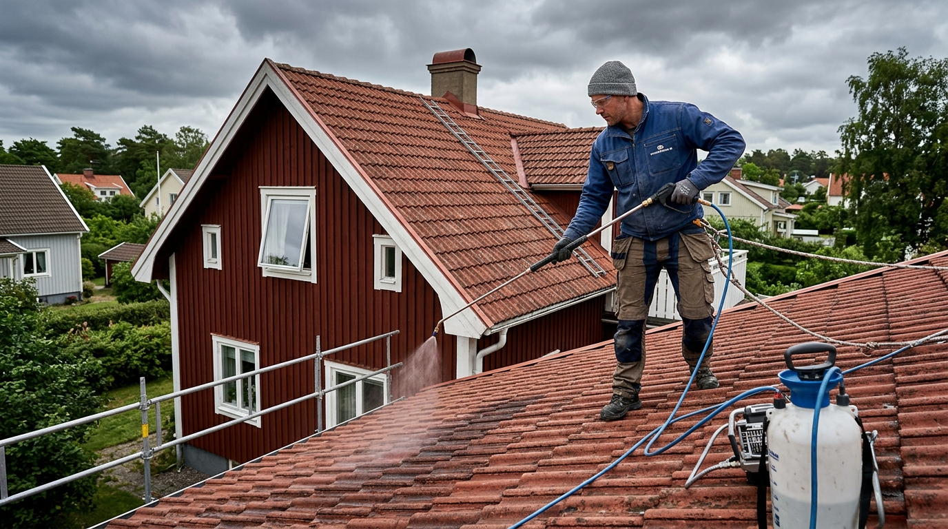 Takimpregnering appliceras på betongpannetak